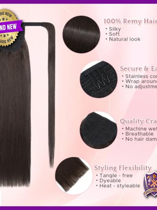 Clip-In Human Hair Ponytail Extension 16 Inch Straight Wrap Around 80g